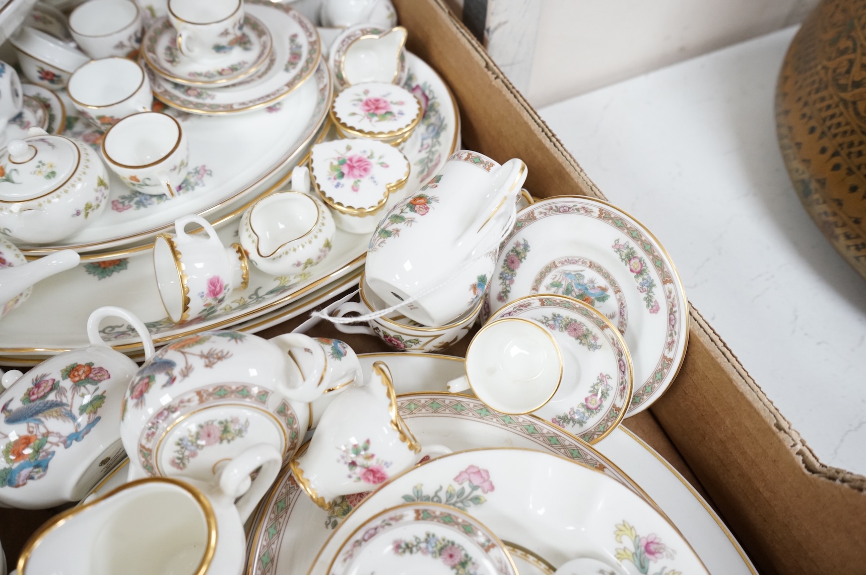A large collection of Wedgwood and Coalport miniature tea wares, largest piece 24cm wide